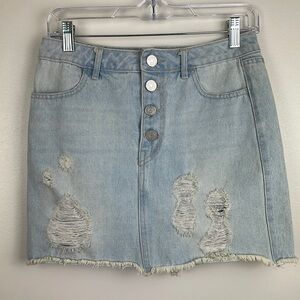 REFUGE Distressed Y2K 90’s Acid Wash Denim Jean Skirt. Size XS